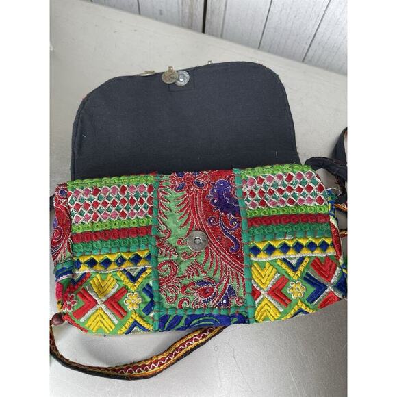 Vintage Boho Banjara Crossbody Handbag Festive Sequin Embroidery Coin Accent - Picture 2 of 9